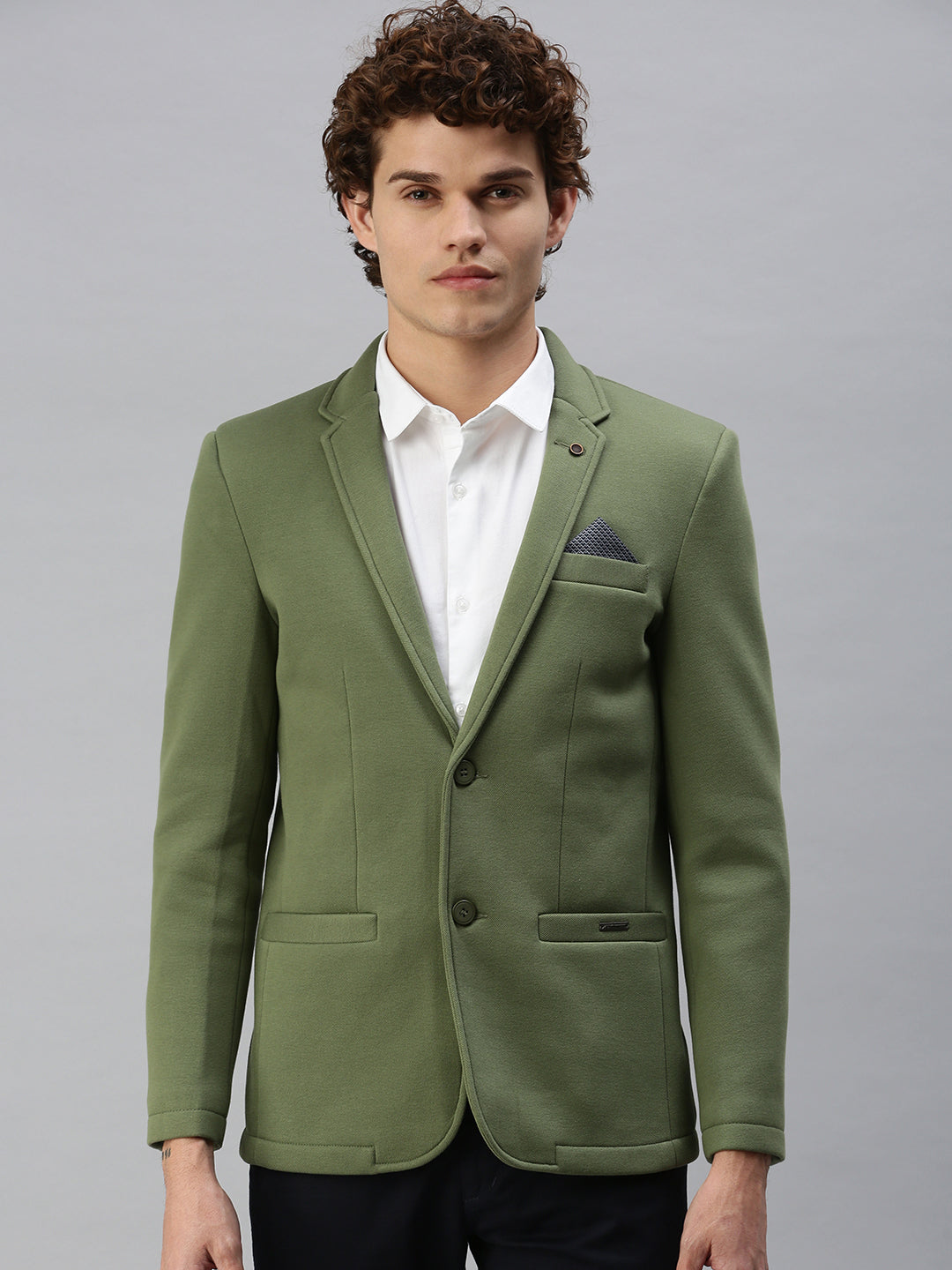 Men's Solid Green Single Breasted Blazer