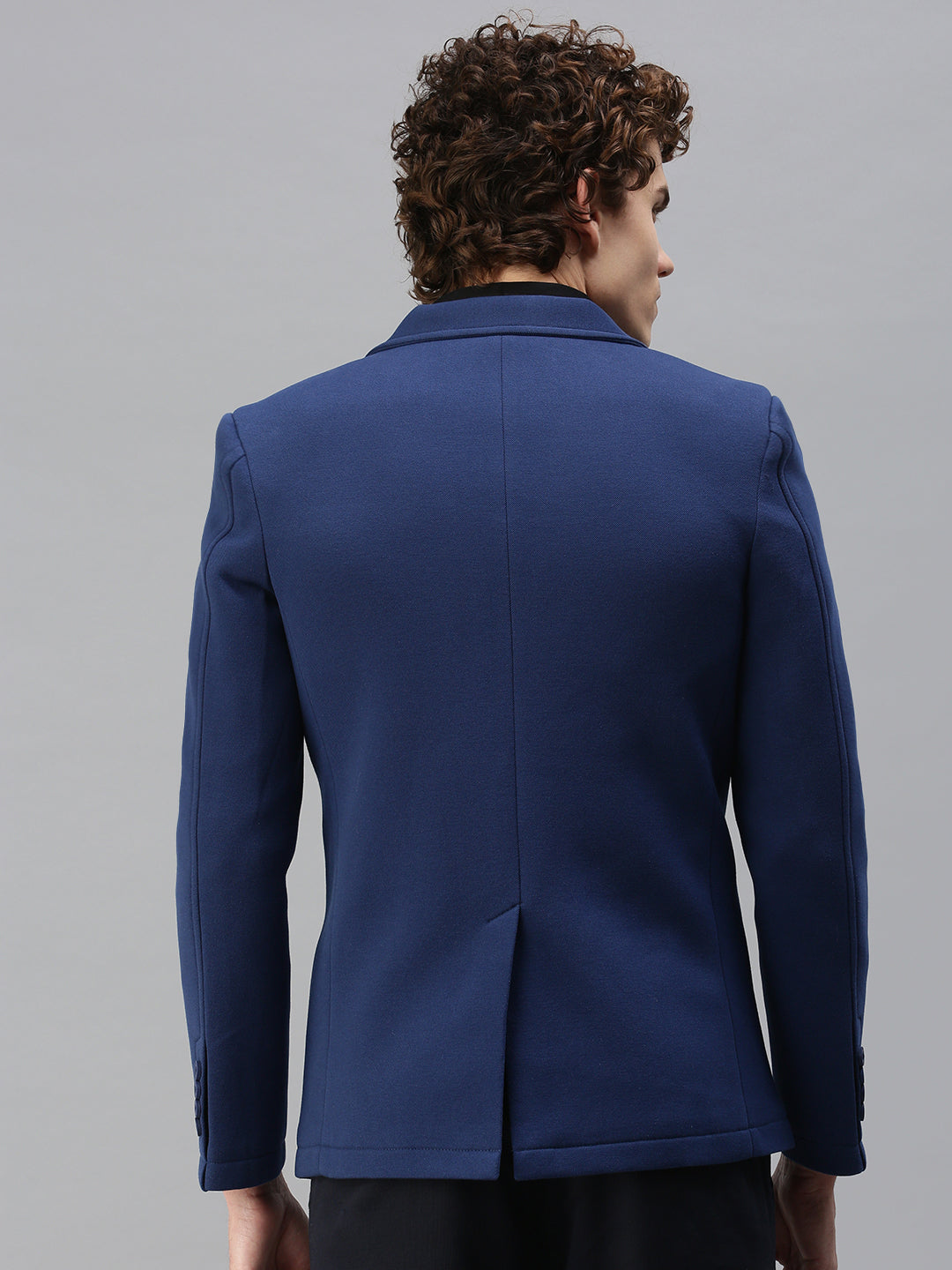 Men's Solid Blue Single Breasted Blazer