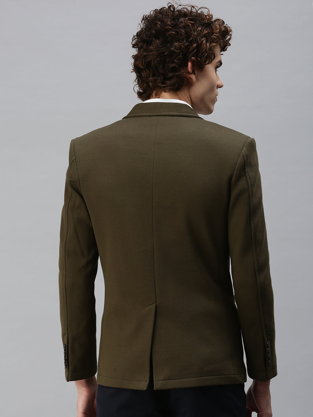 Men's Solid Olive Single Breasted Blazer