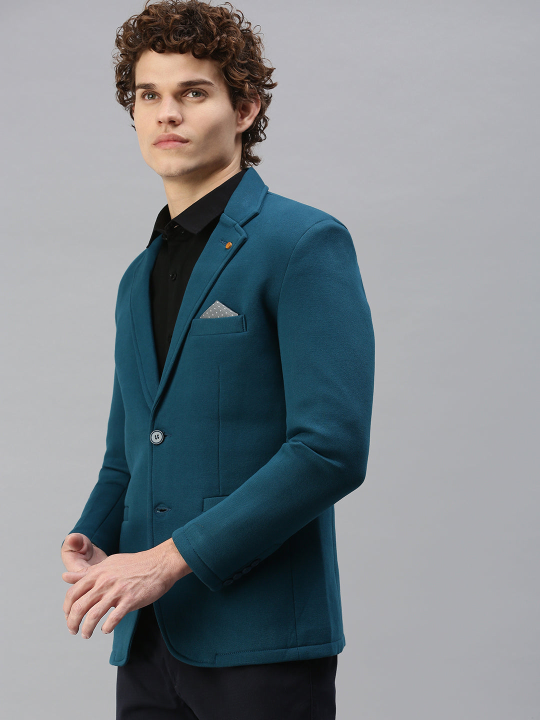 Men Turquoise Blue Solid Single Breasted Blazer