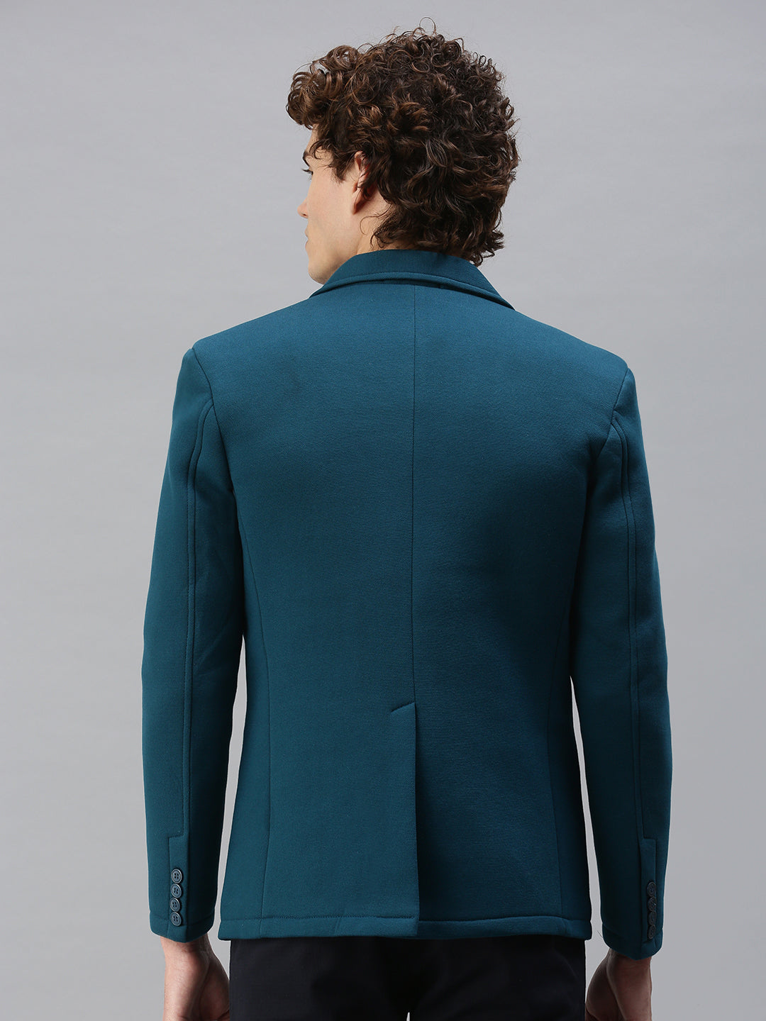 Men Turquoise Blue Solid Single Breasted Blazer