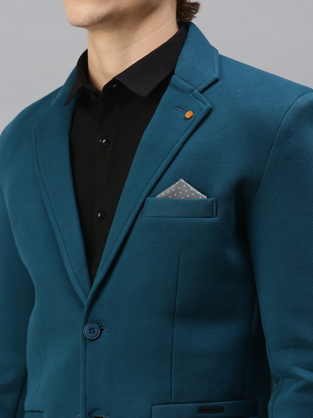 Men Turquoise Blue Solid Single Breasted Blazer