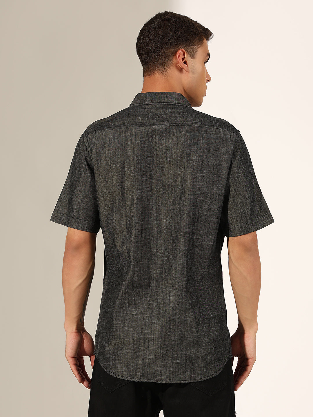 Men's Grey Half Sleeve Button Down Shirt with Chest Pockets