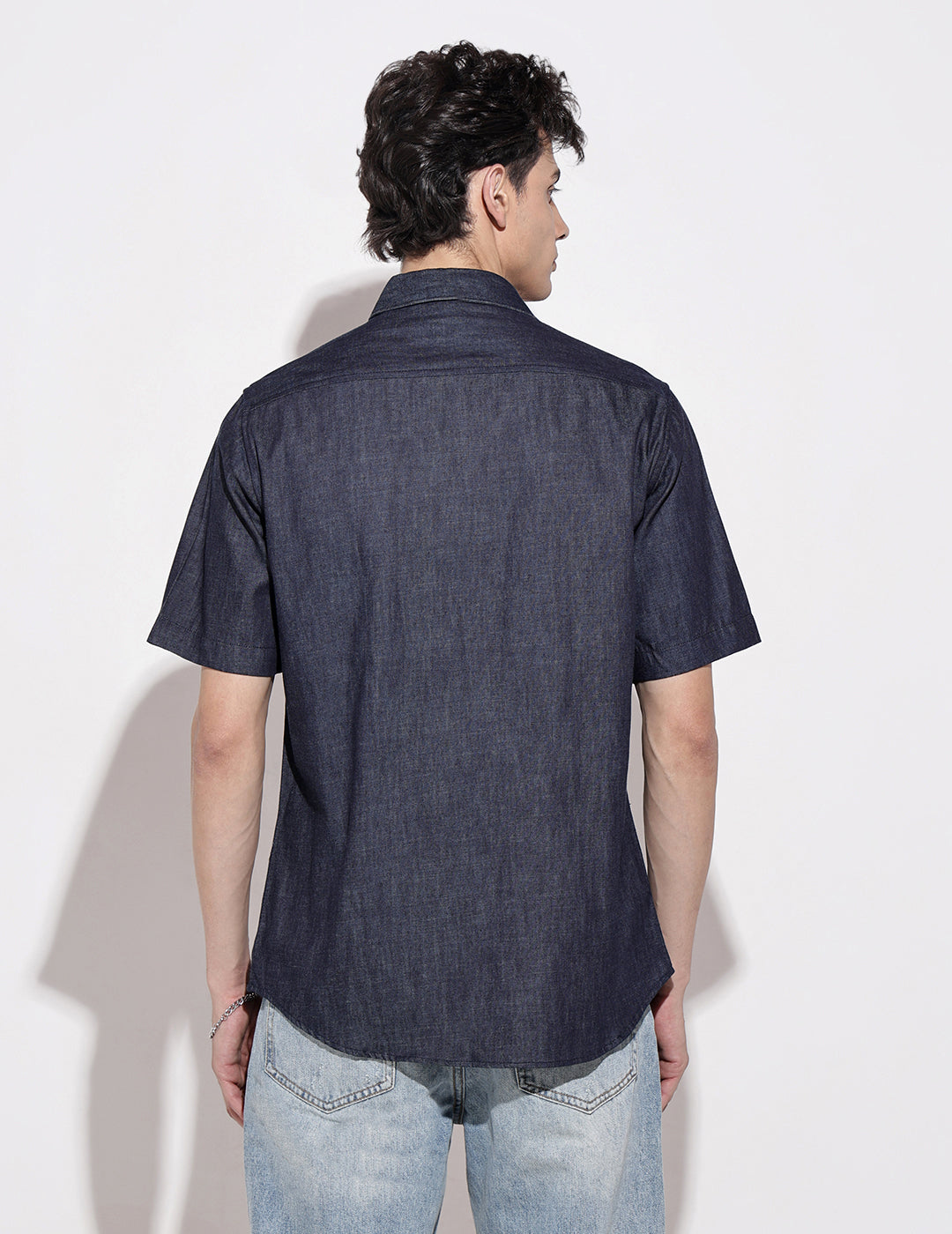 Men's Blue Half Sleeve Casual Button-Down Shirt with Chest Pockets