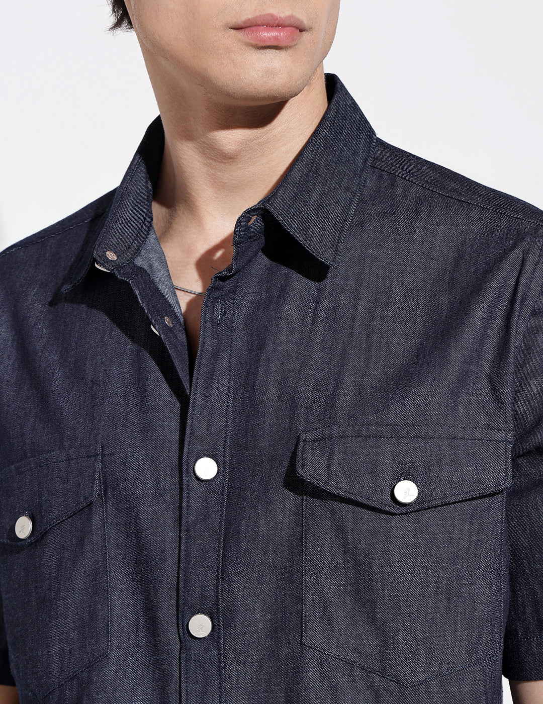 Men's Blue Half Sleeve Casual Button-Down Shirt with Chest Pockets