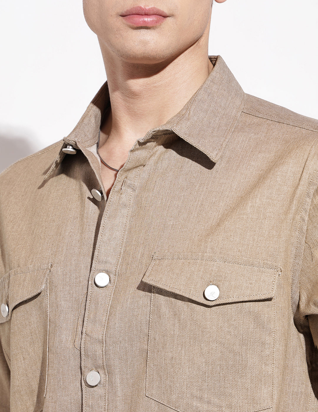 Men’s Brown Short Sleeve Button Down Shirt with Chest Pockets