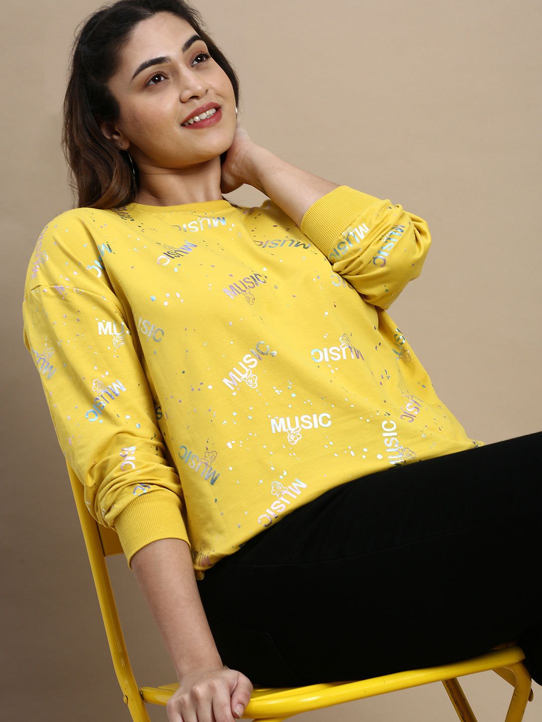 Women Typography Yellow Top