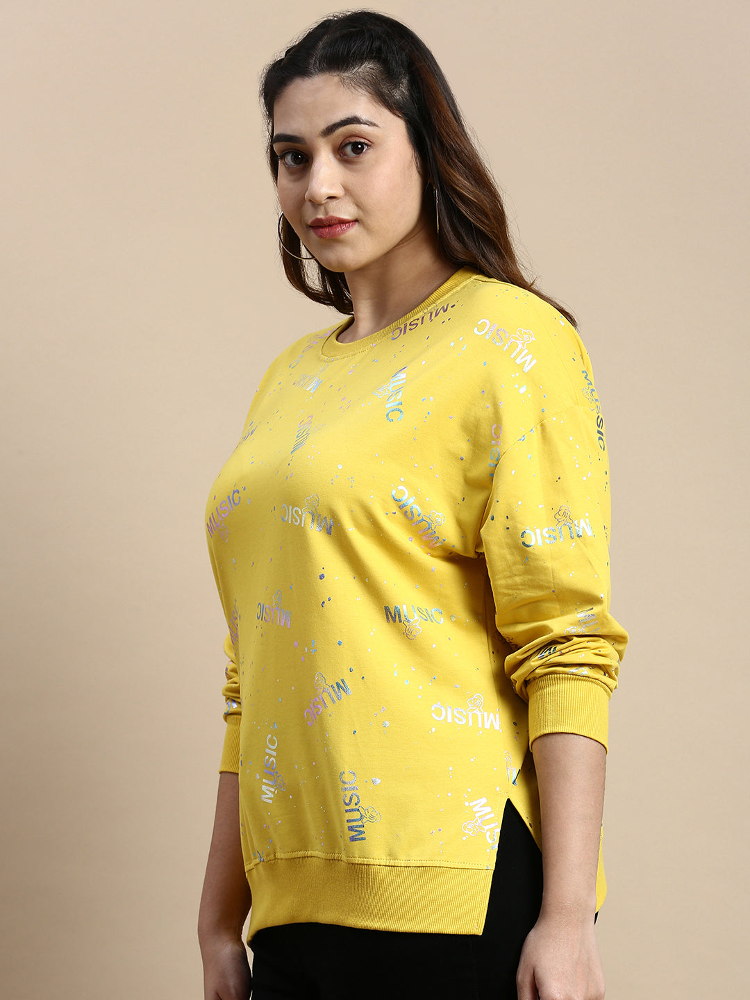 Women Typography Yellow Top