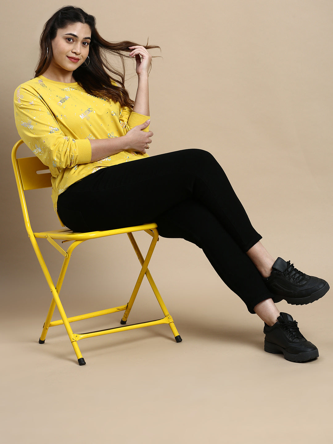 Women Typography Yellow Top