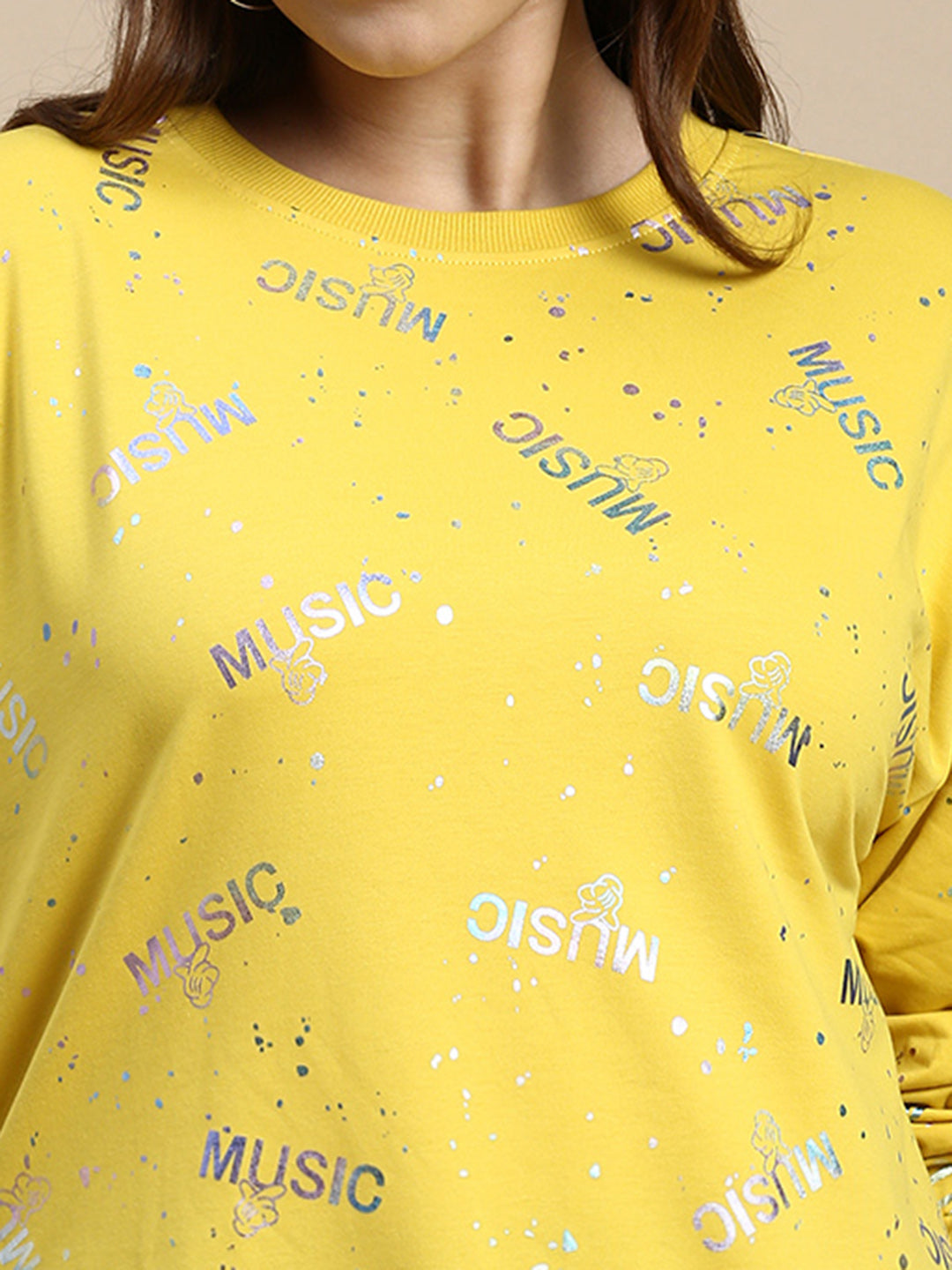 Women Typography Yellow Top