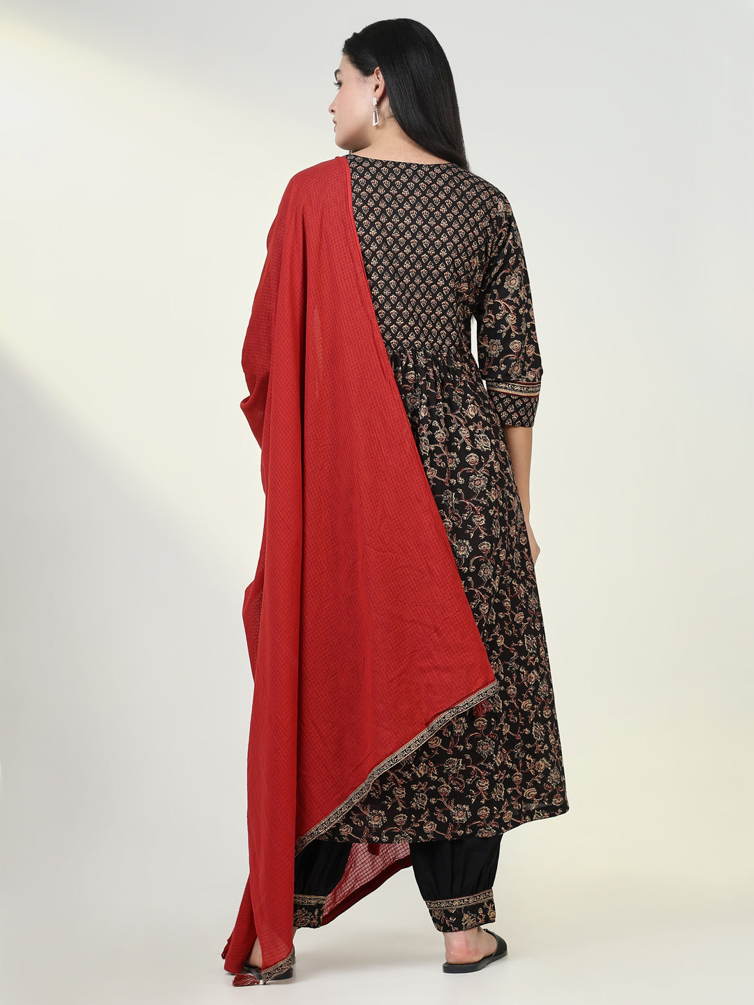 Women Graphic Black Anarkali Kurta Set with Dupatta