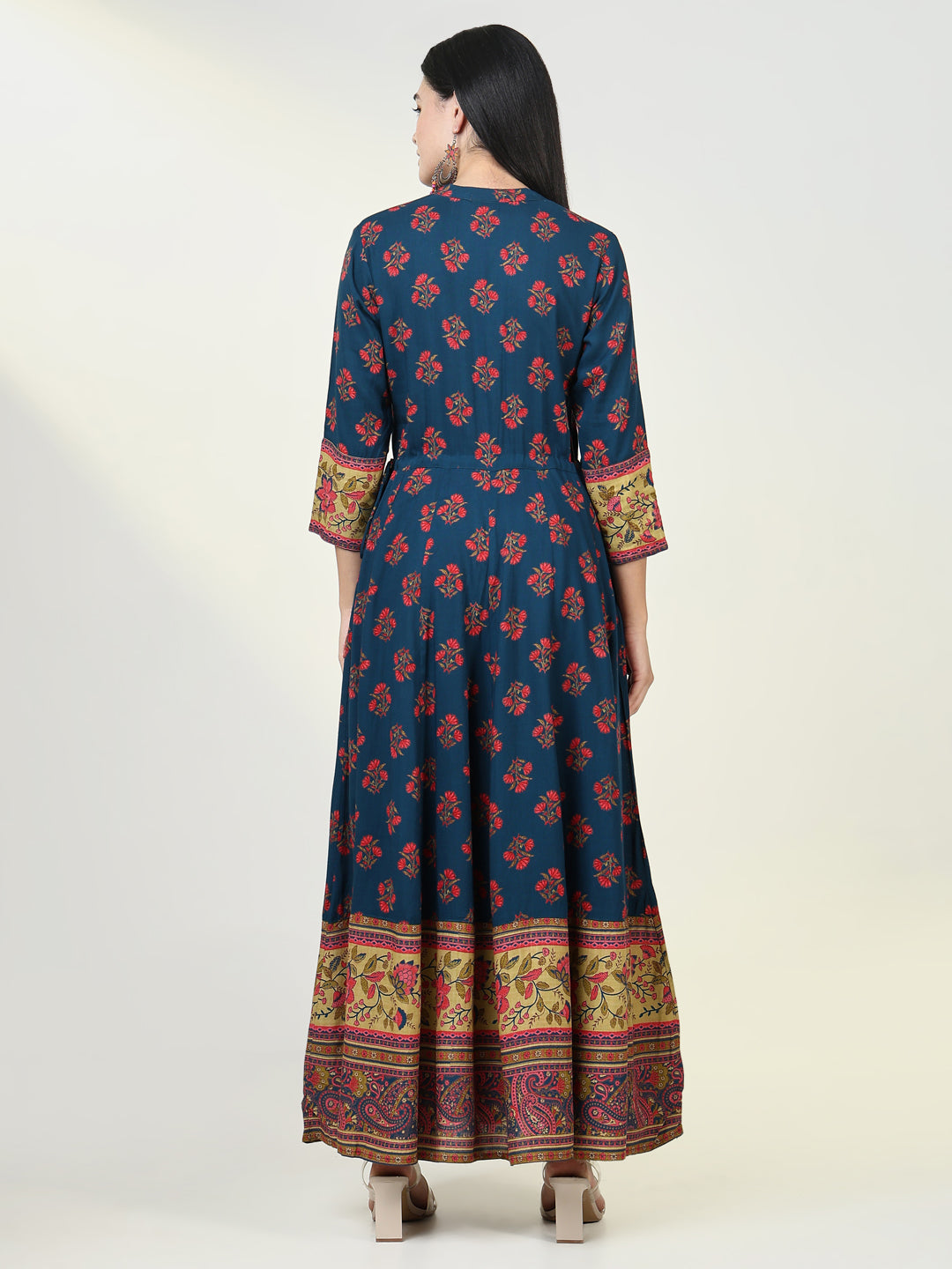 Women Floral Teal Anarkali Kurta