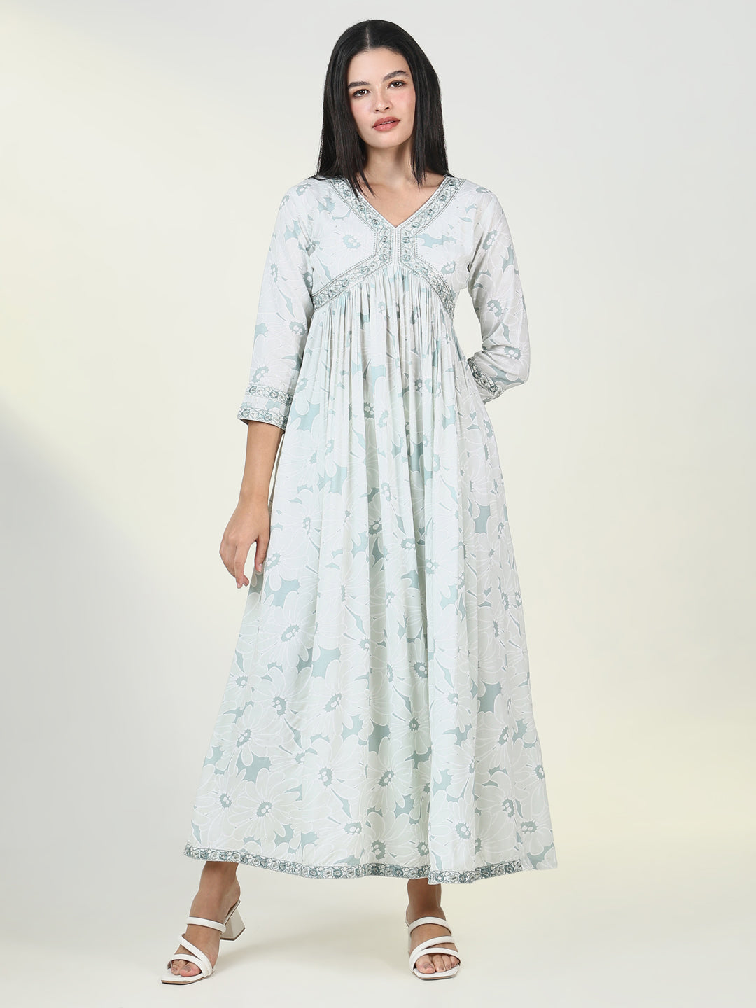 Women Floral Sea Green Anarkali Kurta