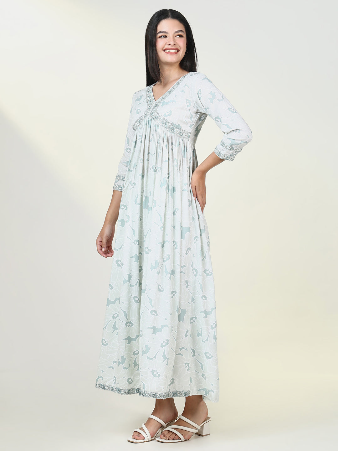 Women Floral Sea Green Anarkali Kurta