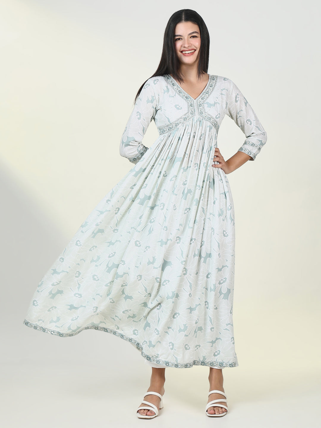 Women Floral Sea Green Anarkali Kurta