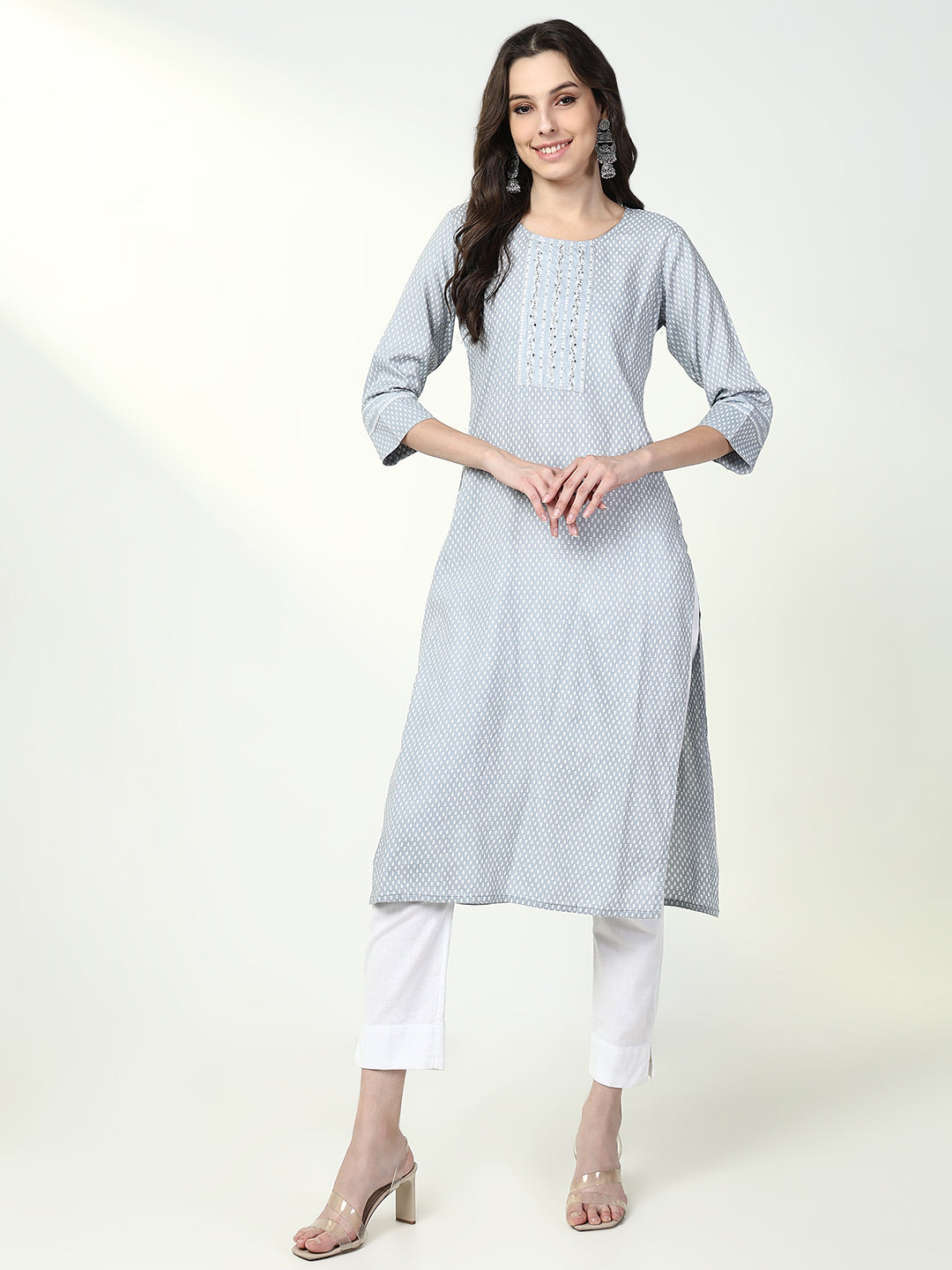 Women Grey Graphic Straight Kurta