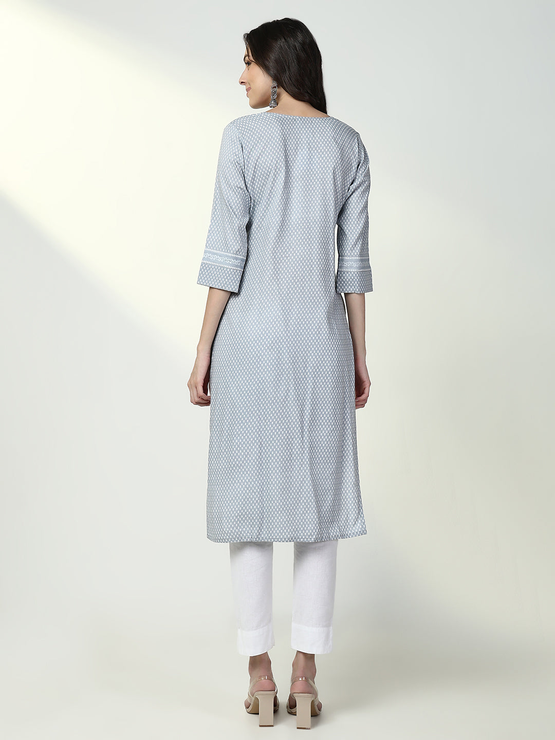 Women Grey Graphic Straight Kurta