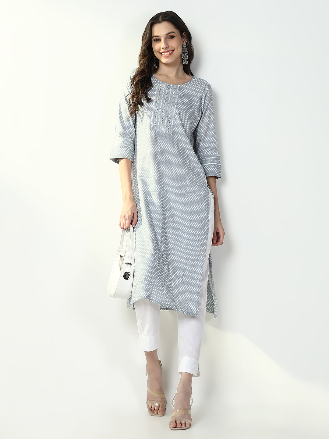 Women Grey Graphic Straight Kurta