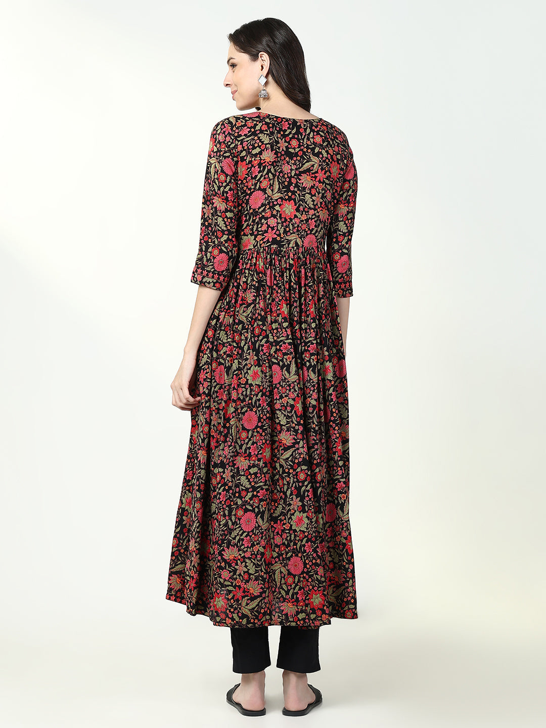 Women Black Floral Anarkali Kurta