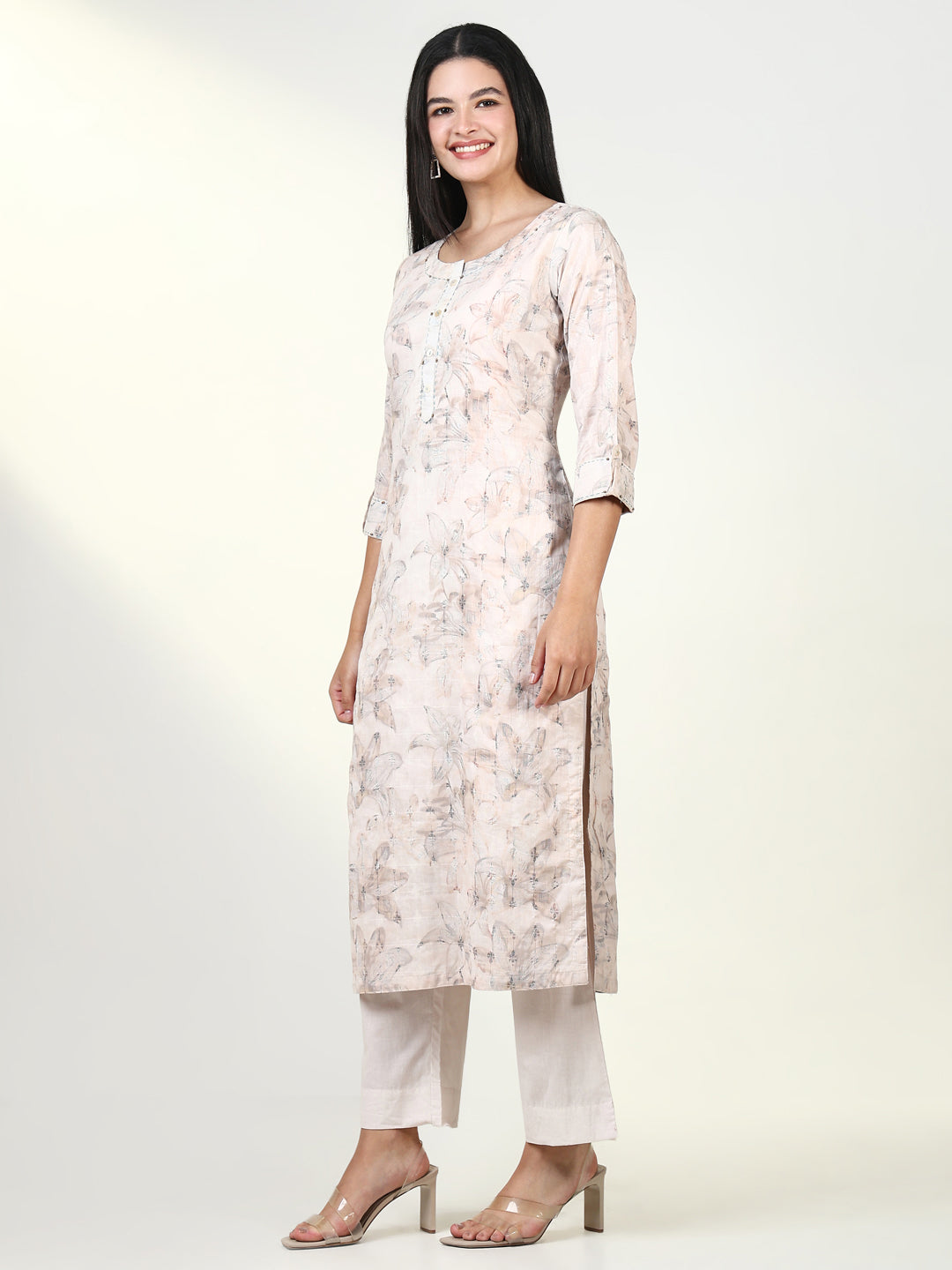 Women Floral Cream Kurta Set with Dupatta