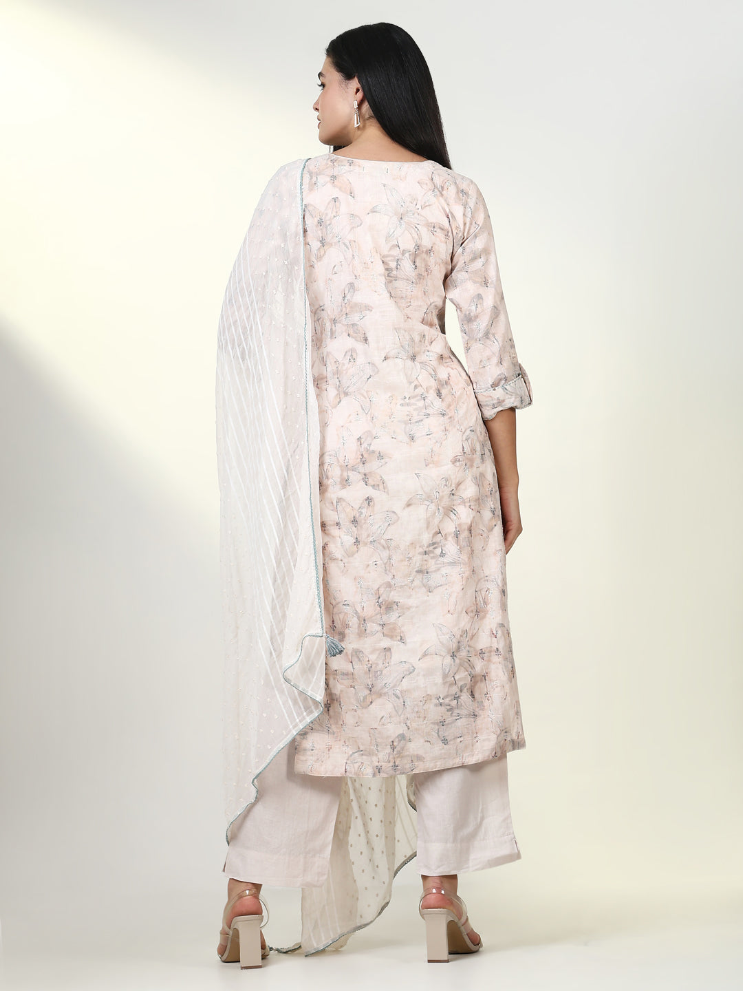 Women Floral Cream Kurta Set with Dupatta