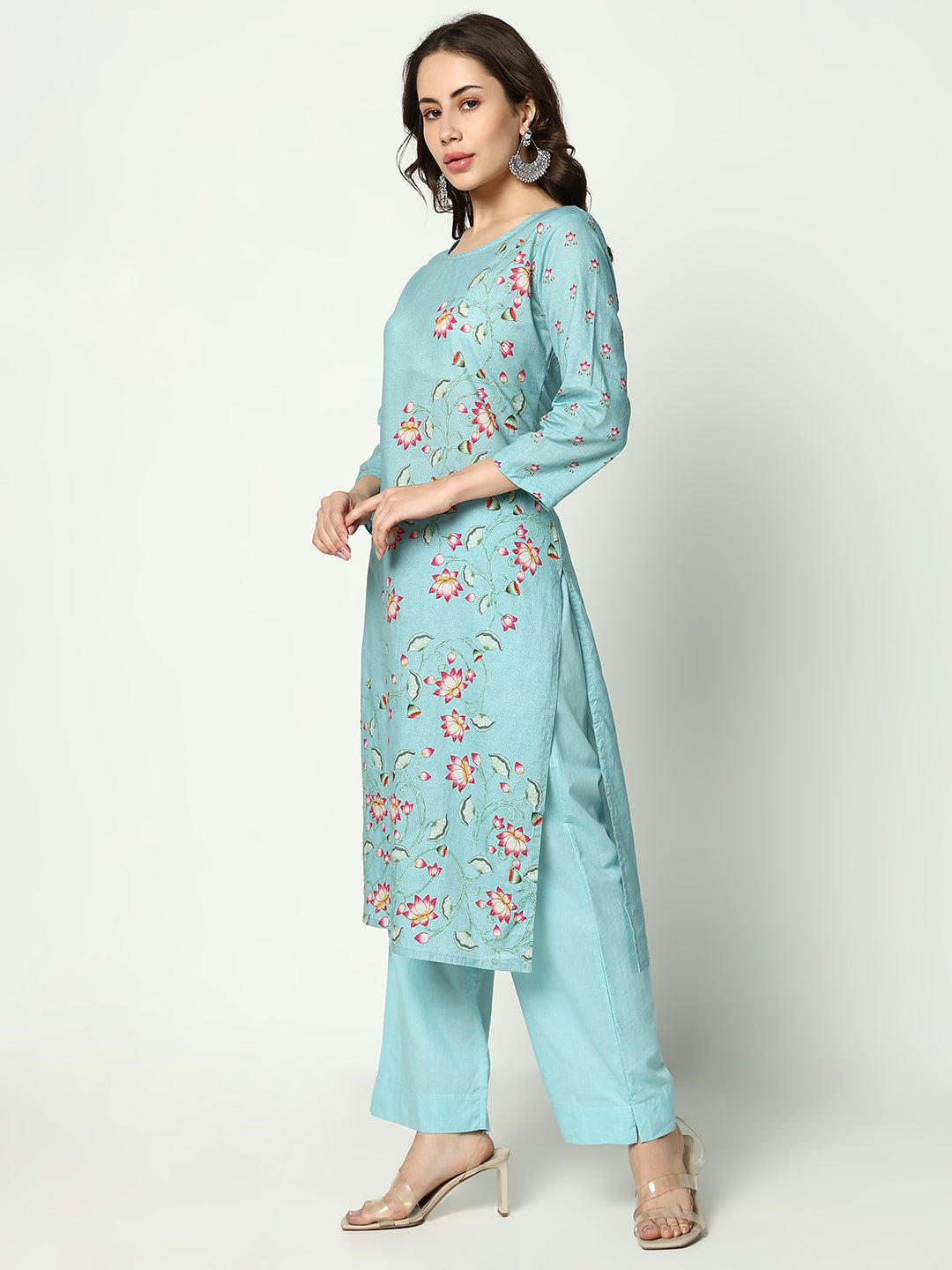 Women Floral Blue Kurta Set with Dupatta