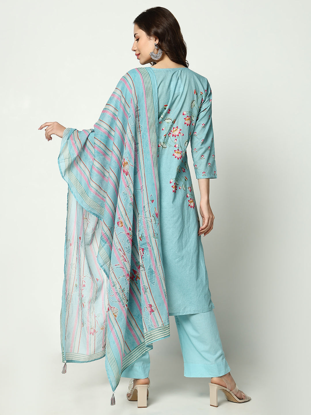 Women Floral Blue Kurta Set with Dupatta