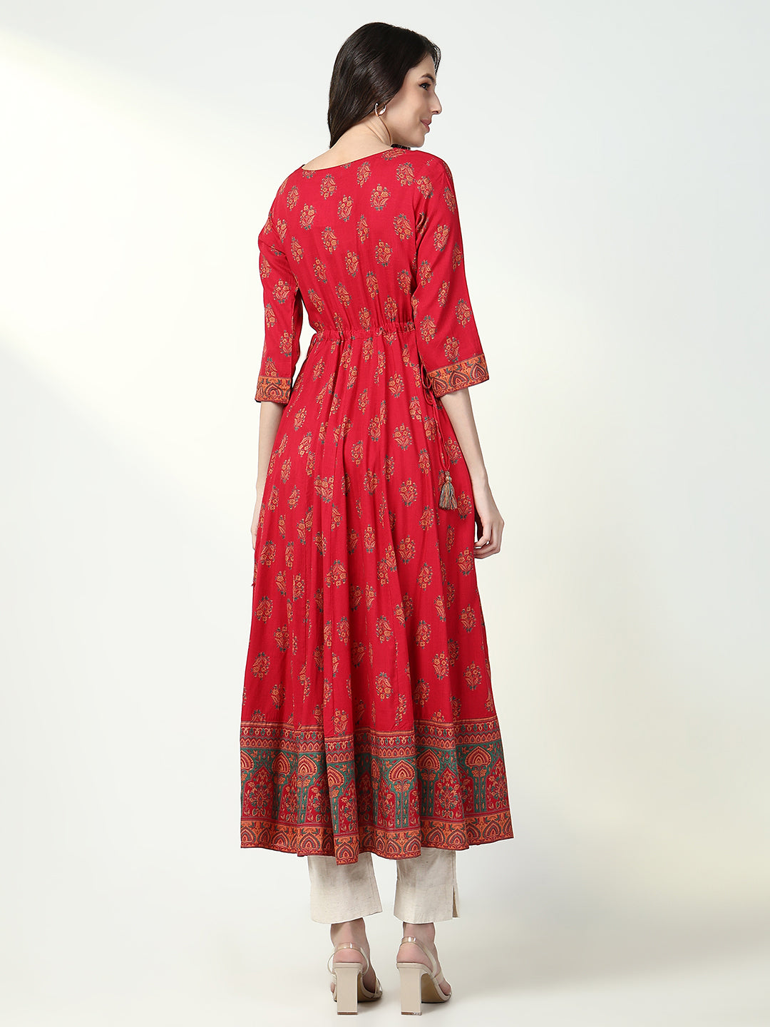 Women's Red Floral Anarkali Kurta
