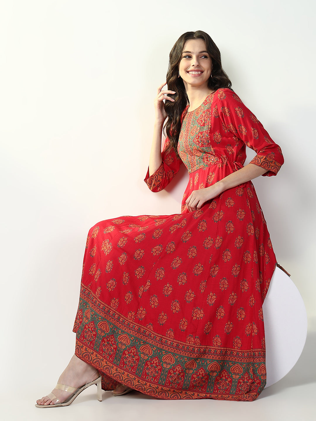 Women's Red Floral Anarkali Kurta