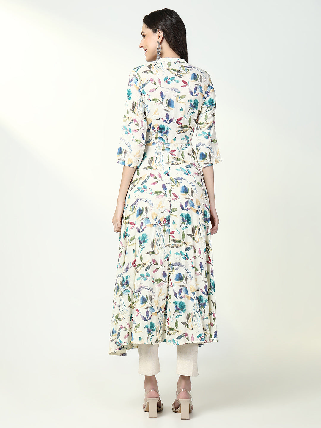 Women Off White Floral A Line Kurta