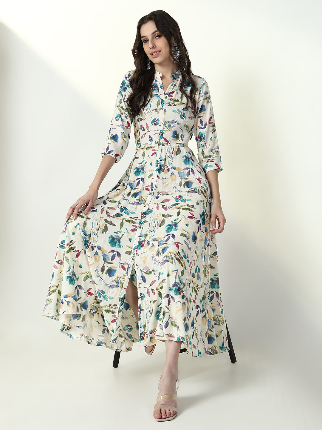 Women Off White Floral A Line Kurta