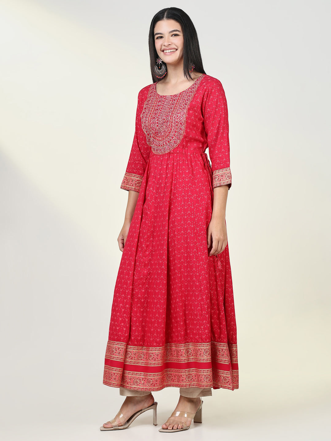 Women Floral Pink Anarkali Kurta