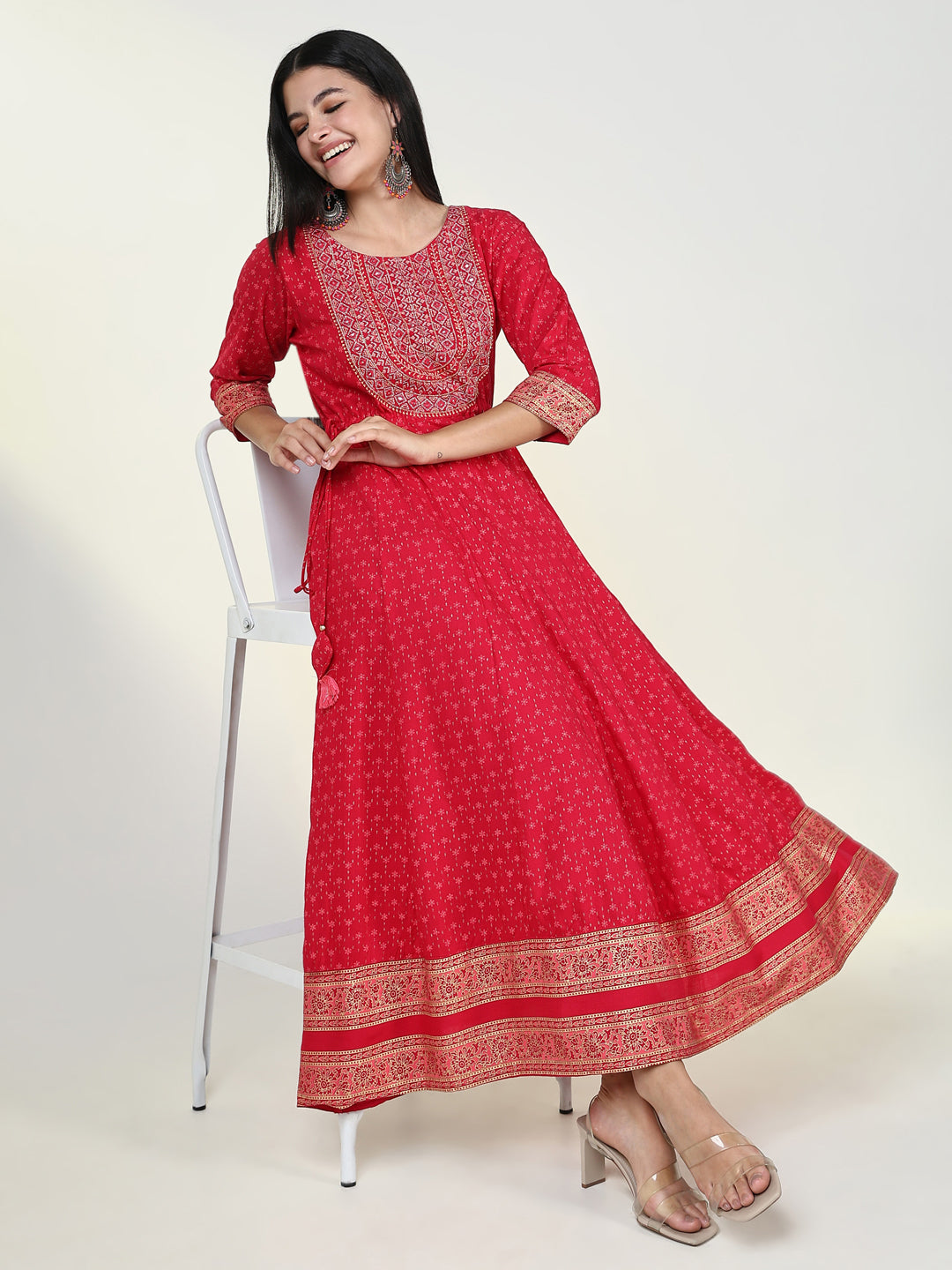 Women Floral Pink Anarkali Kurta