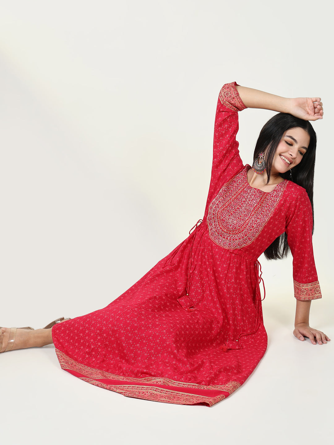 Women Floral Pink Anarkali Kurta