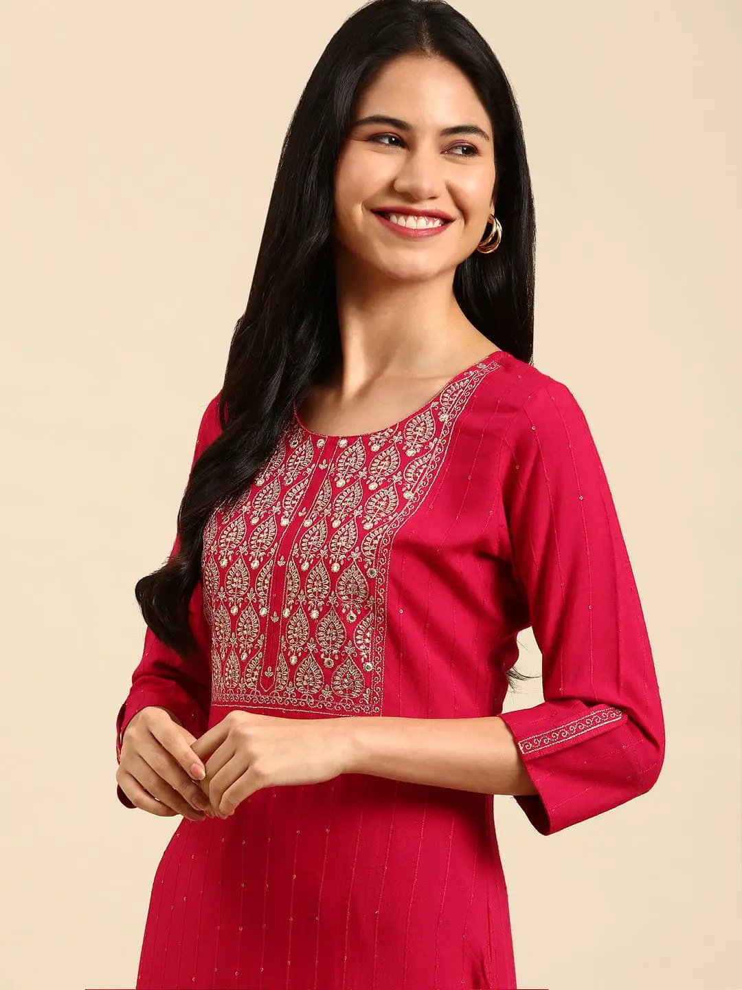 Women's Solid Pink Straight Kurta