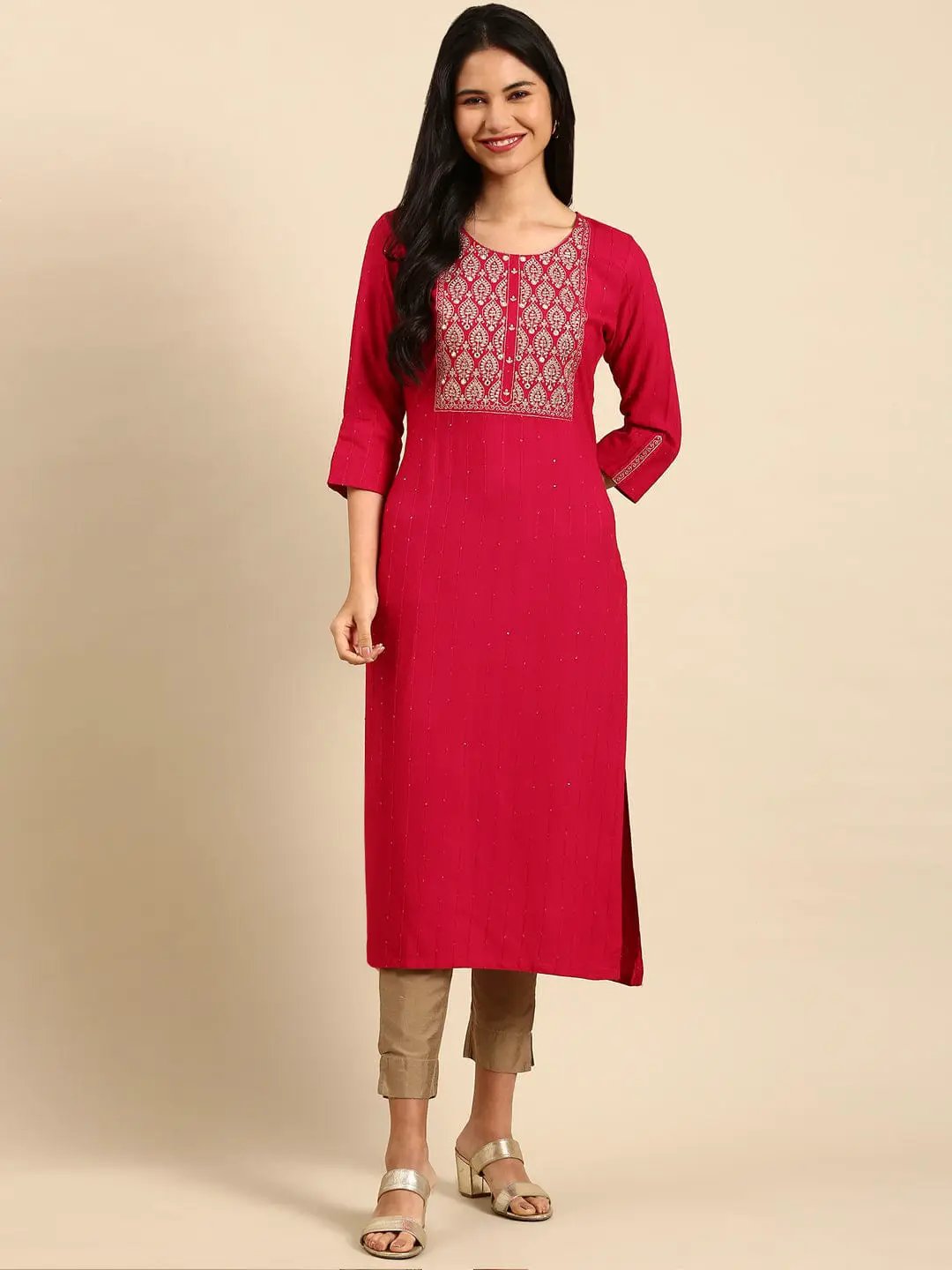 Women's Solid Pink Straight Kurta