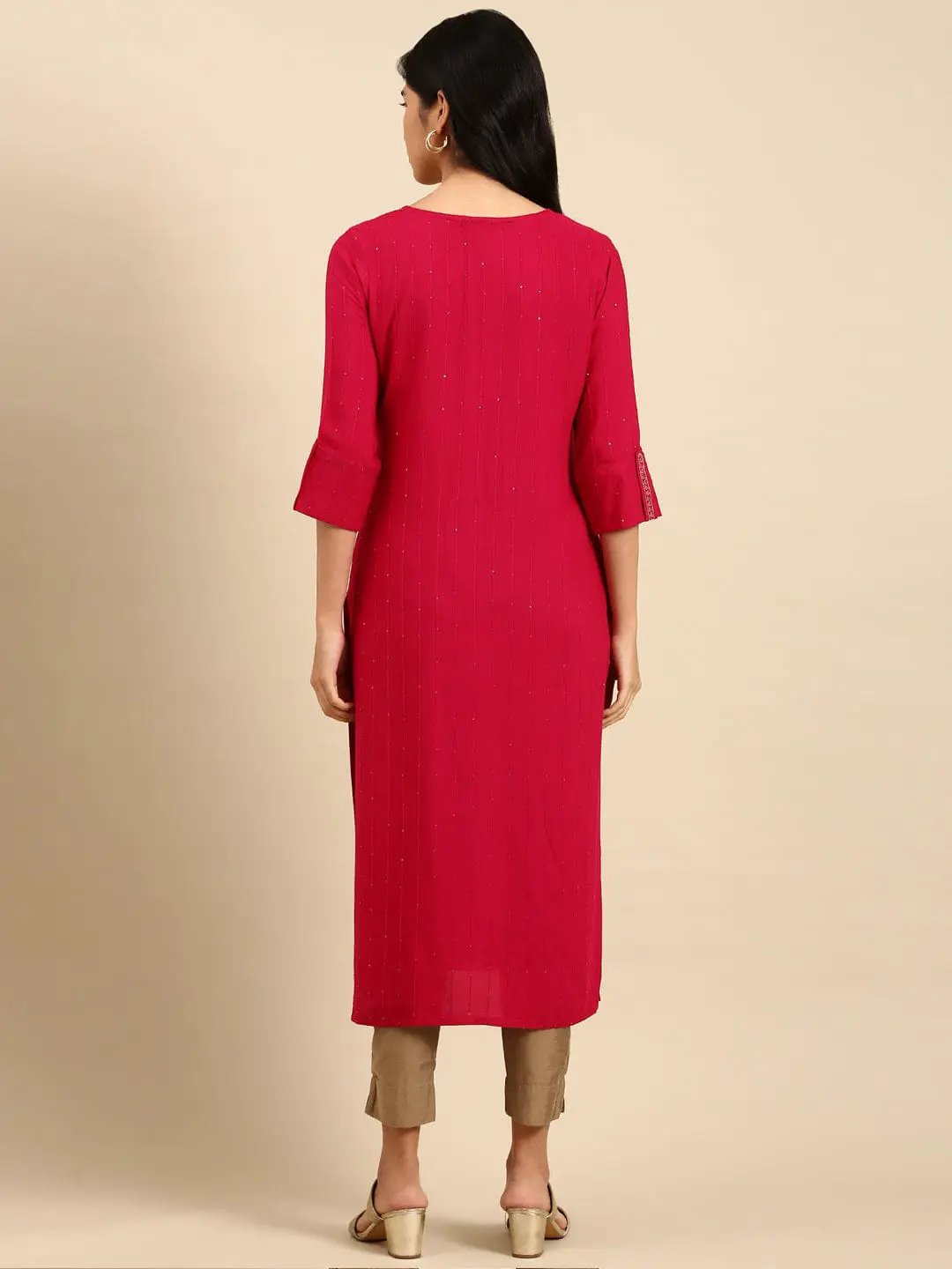 Women's Solid Pink Straight Kurta