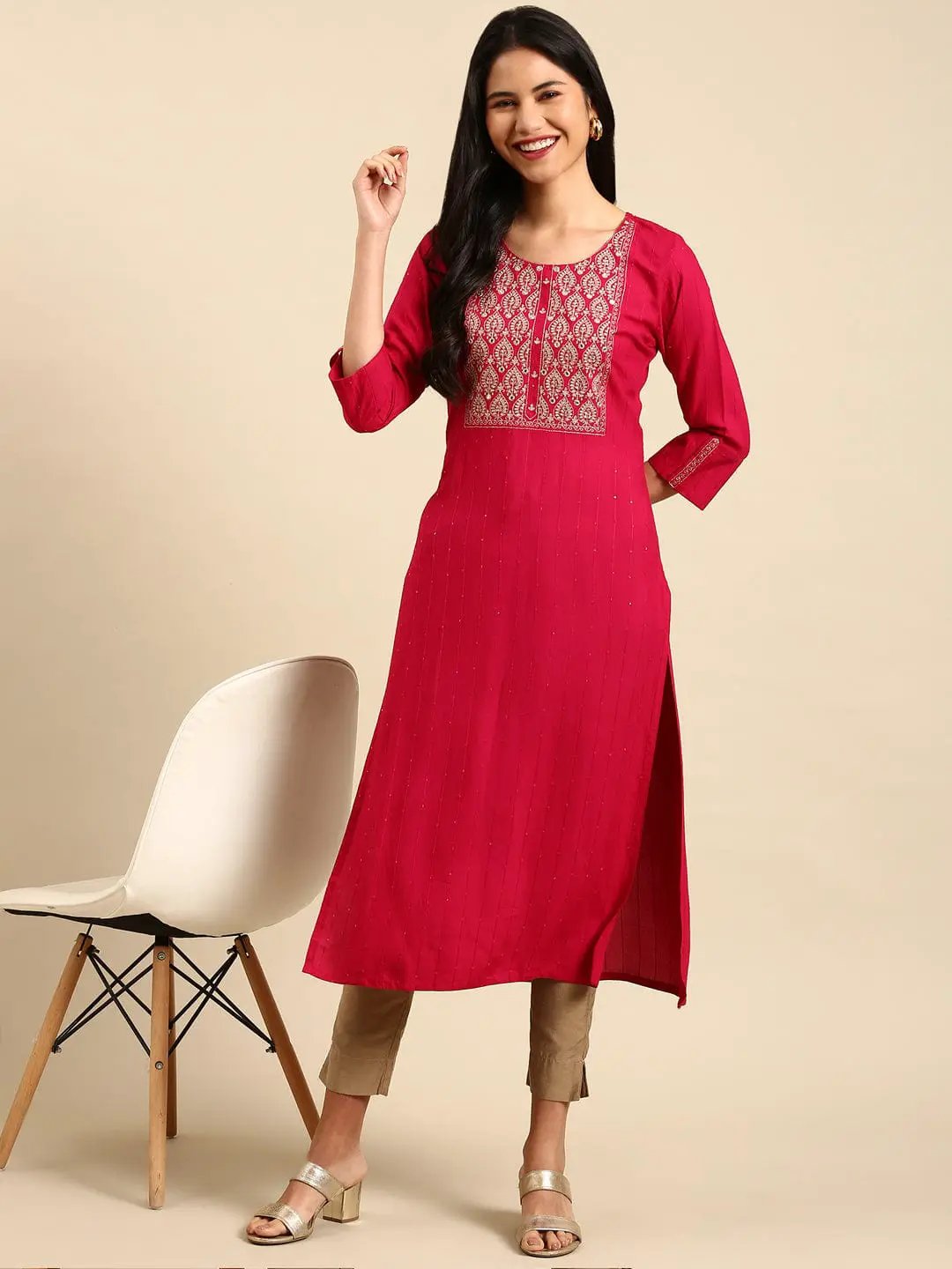 Women's Solid Pink Straight Kurta