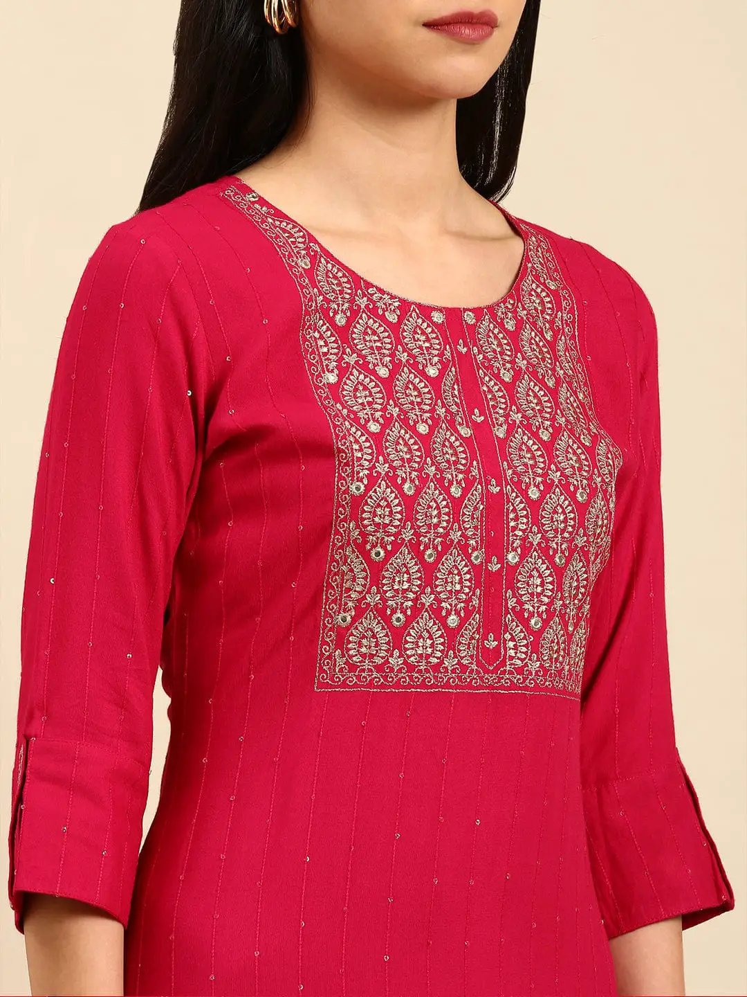Women's Solid Pink Straight Kurta