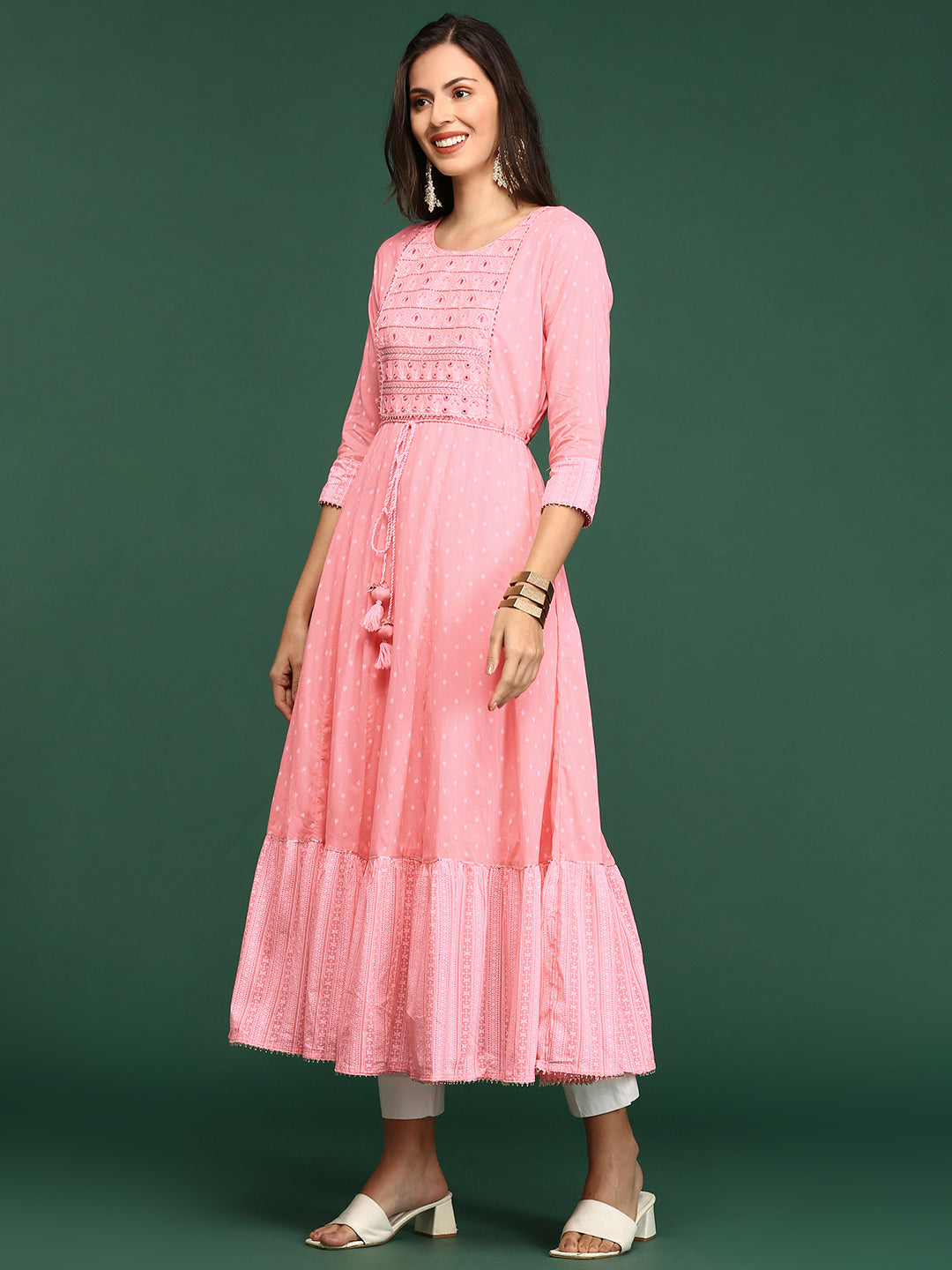 Women's Pink Floral Printed Floral Anarkali Kurta
