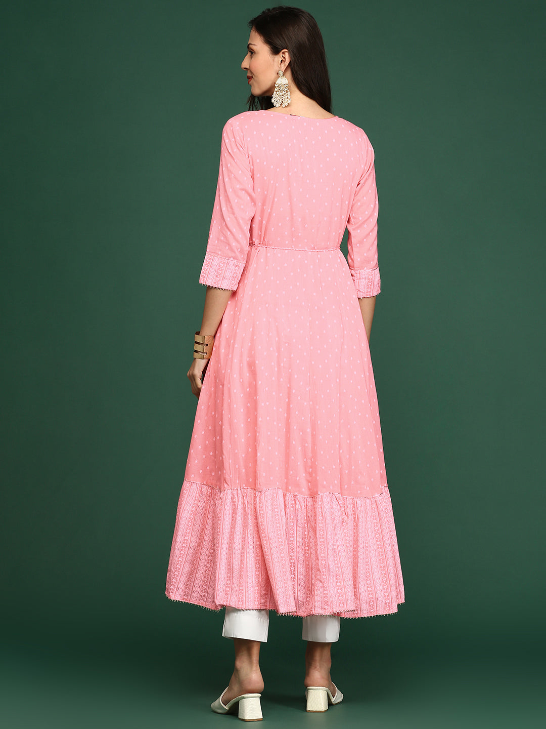 Women's Pink Floral Printed Floral Anarkali Kurta