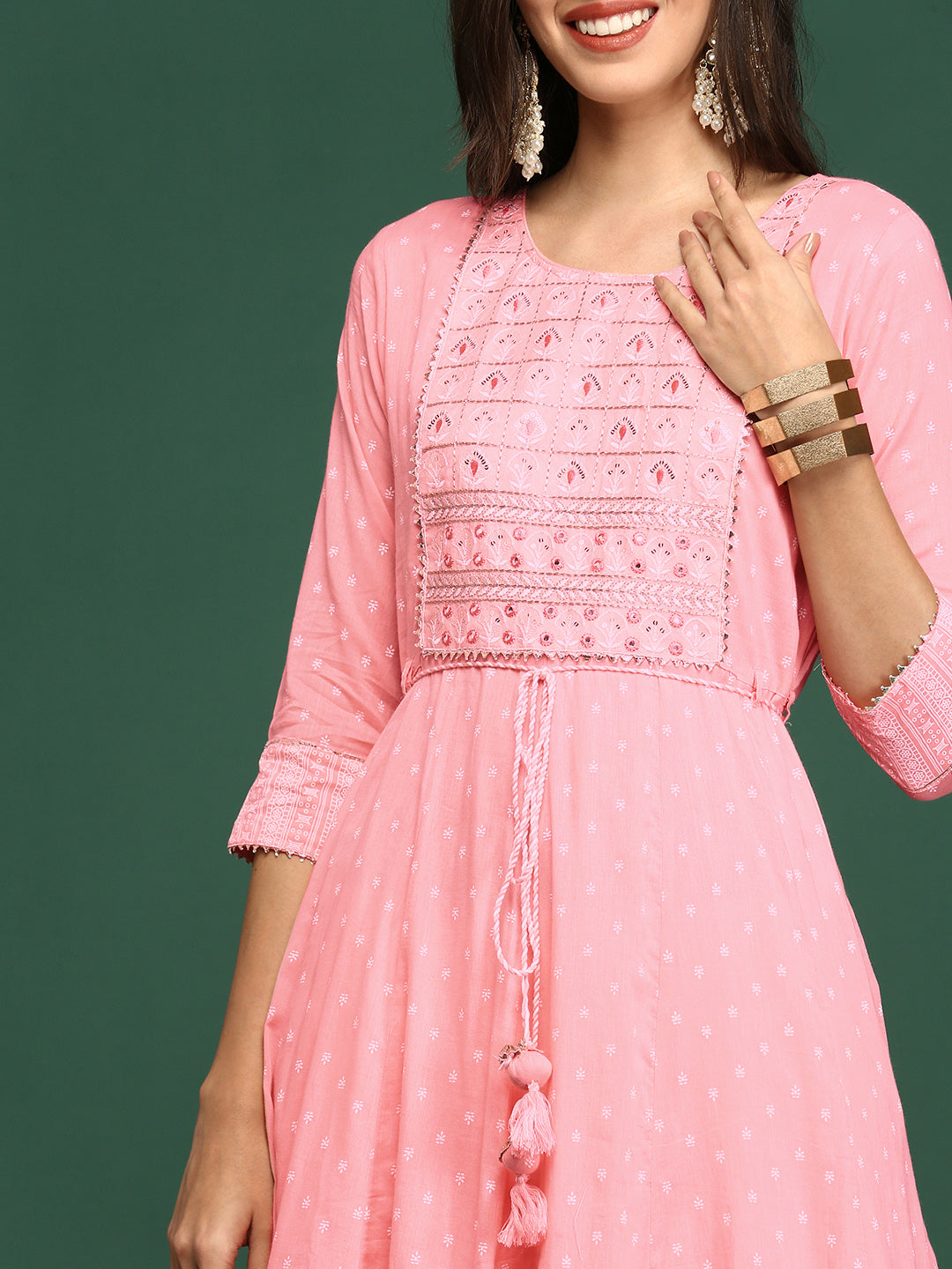 Women's Pink Floral Printed Floral Anarkali Kurta