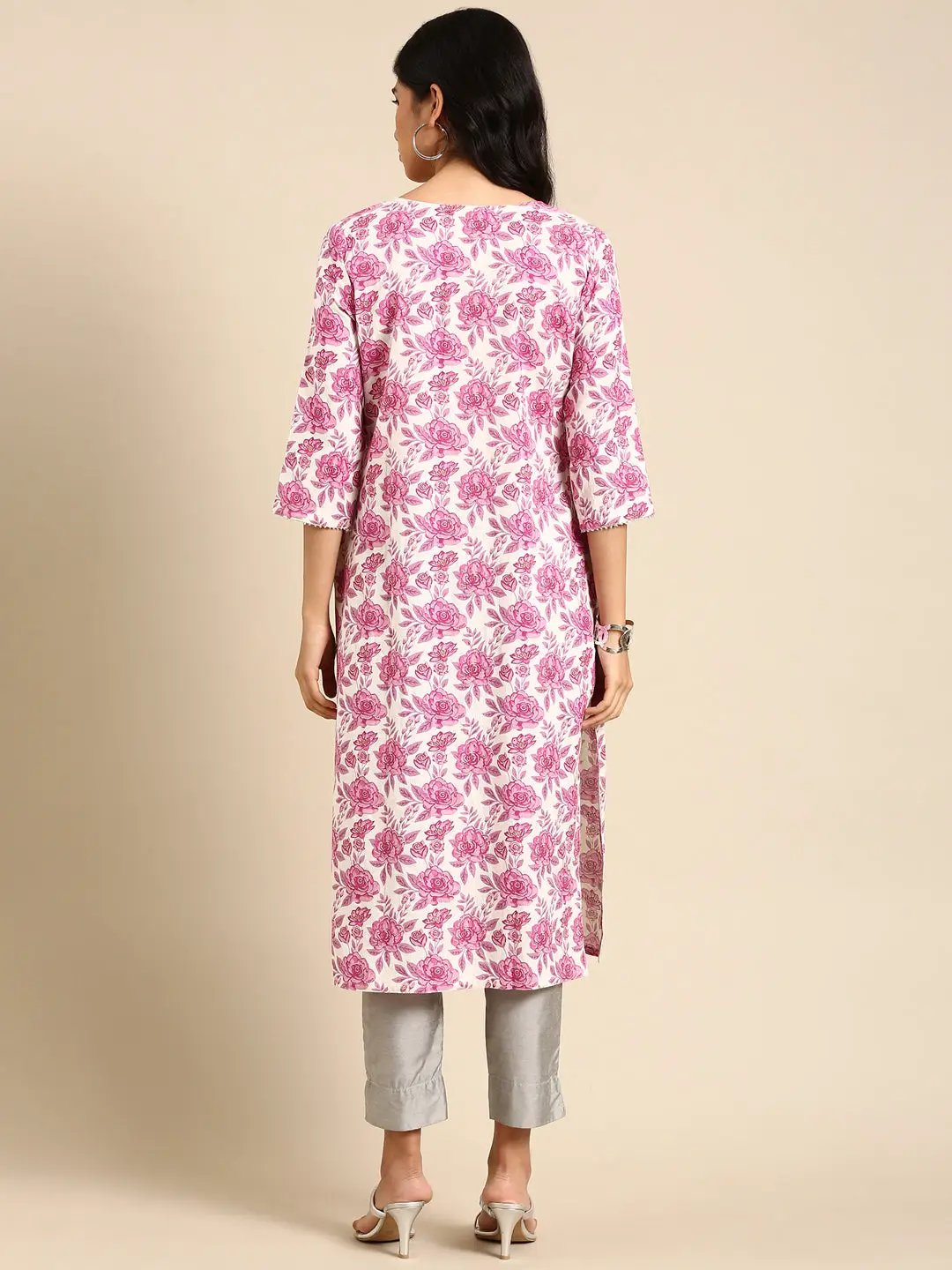 Women's Printed White Straight Kurta