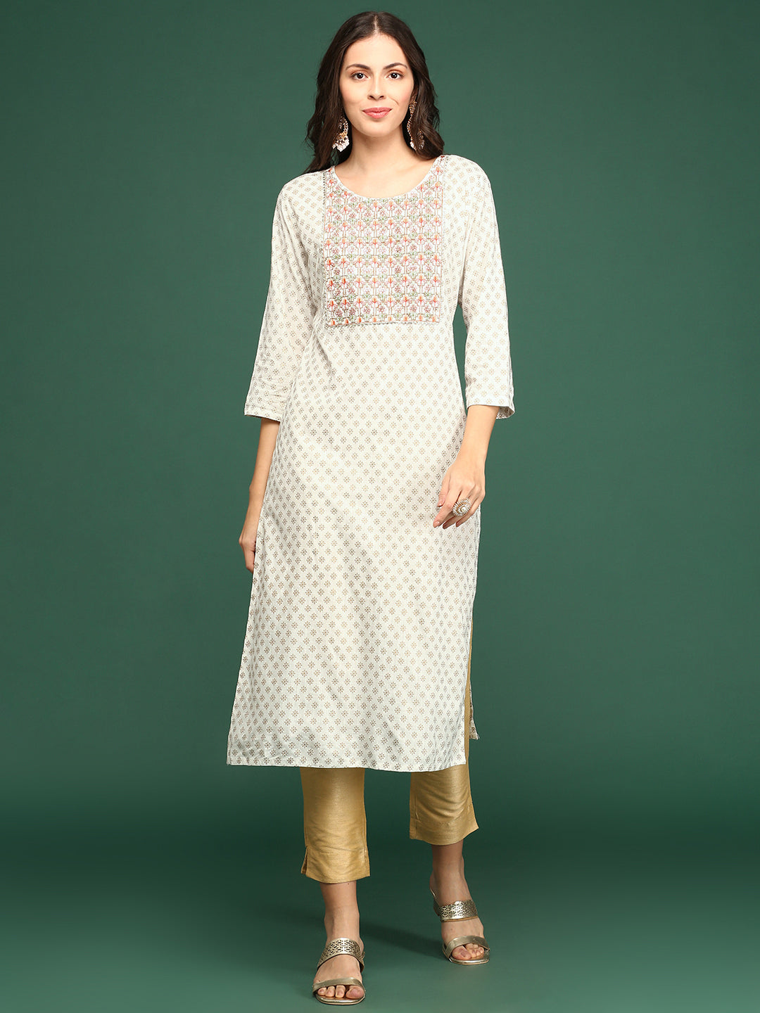 Women's Off White Printed Straight Kurta