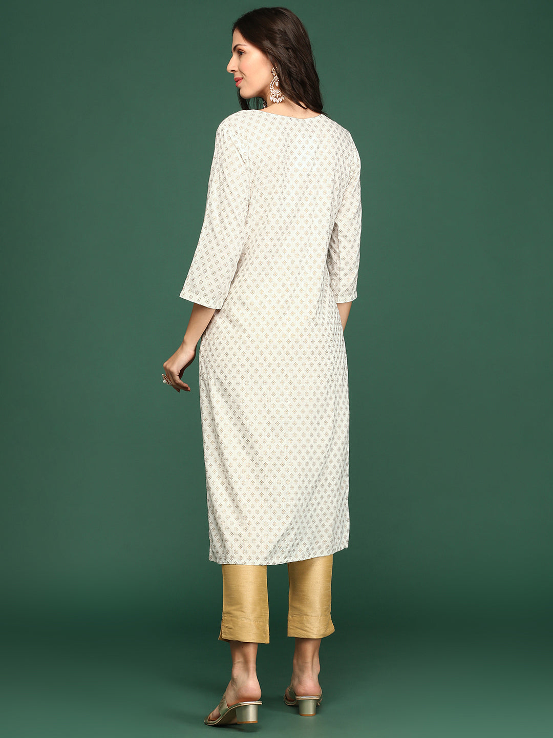 Women's Off White Printed Straight Kurta