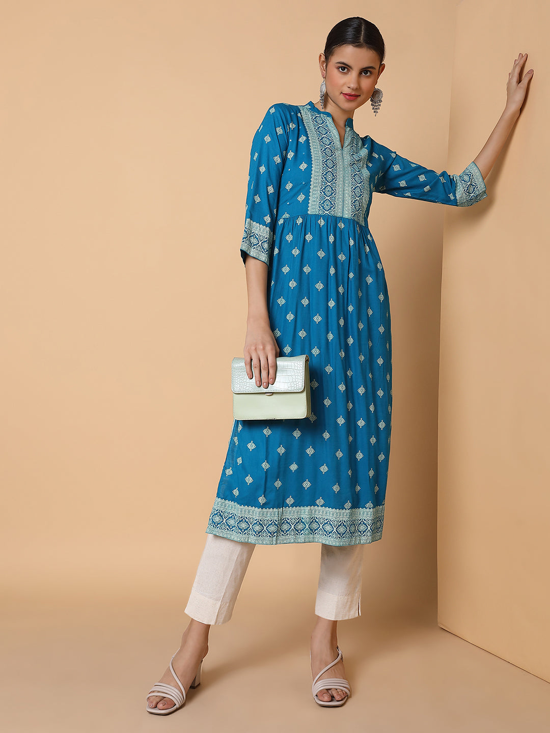 Women A Line Blue Ethnic Motifs Kurta