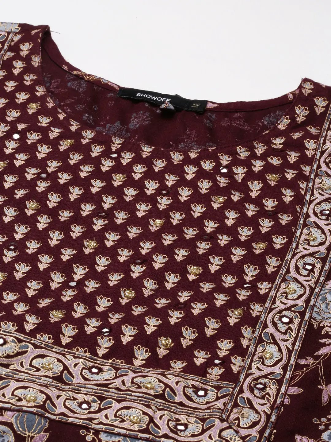 Women's Printed Burgundy Straight Kurta