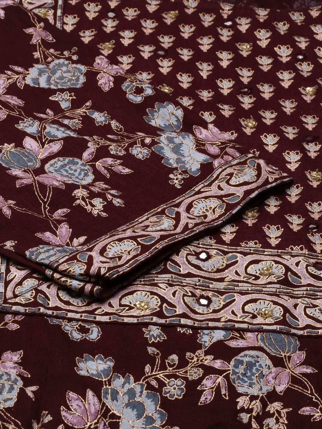 Women's Printed Burgundy Straight Kurta