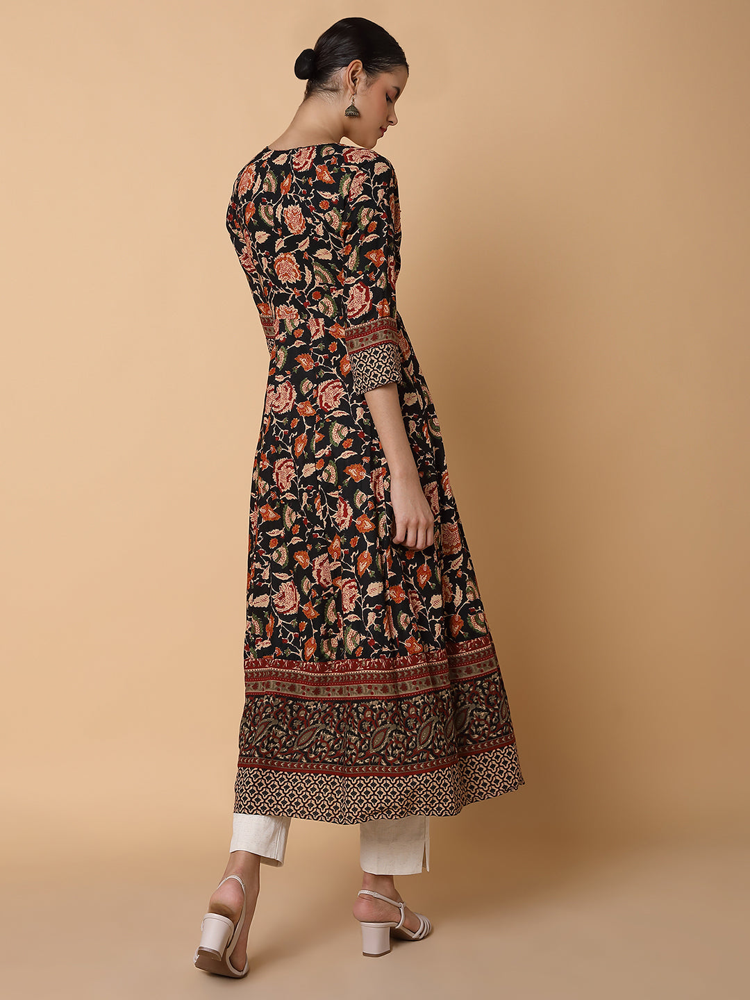 Women Floral Black Anarkali Kurta