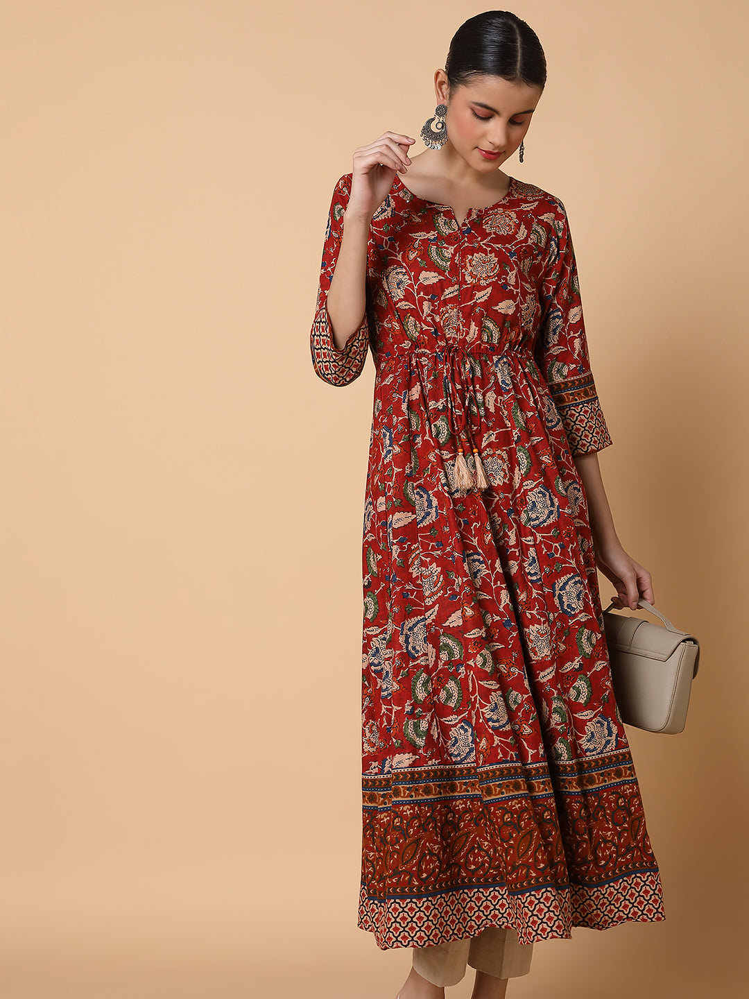 Women Floral Maroon Anarkali Kurta